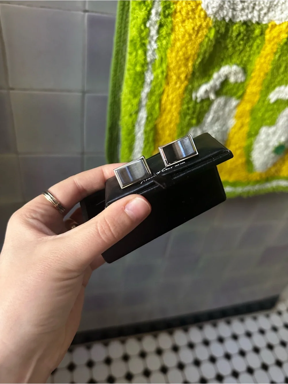 Kenneth Cole New Rectangular Cufflinks with Silver Accents